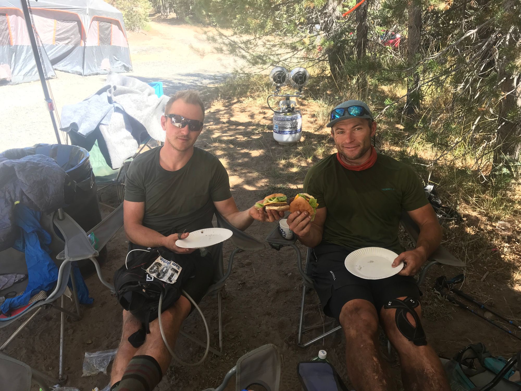 Burgers at the Tell Creek aid station.