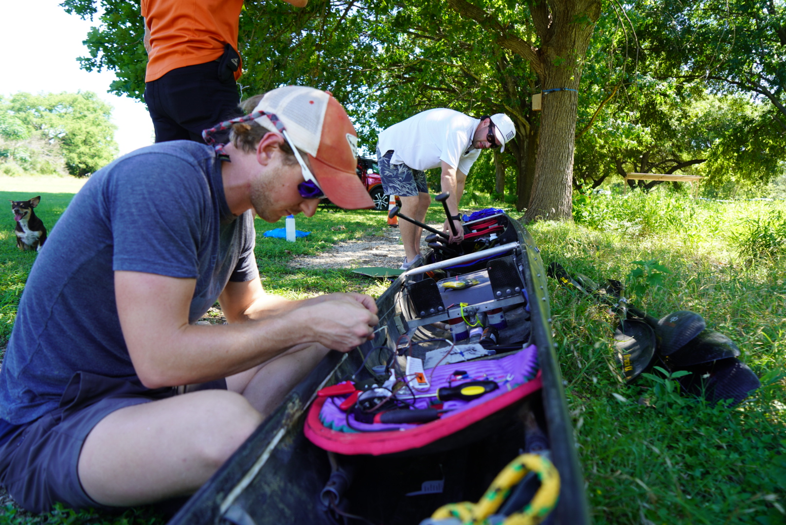 Wiring up the rear pump at race checkin.